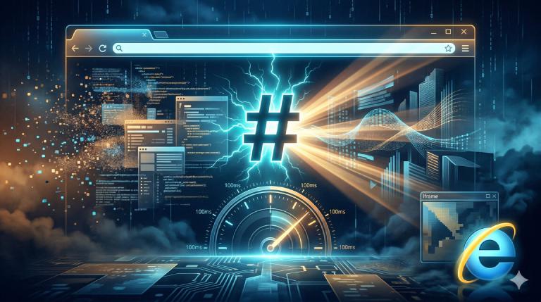 Hash-based routing in a vintage browser — polling for changes, hidden iframes for IE, the URL fragment as the only programmable piece of the address bar