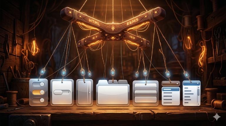 HTML as puppeteer — attribute tags on strings controlling Web 2.0 UI elements below