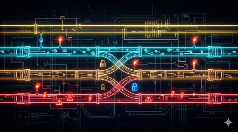 Four parallel pipelines — network, parser, signal, master — synchronized through locks and condition variables. This is what the code below does.